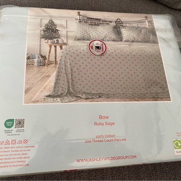 Cath Kidston Bow Ruby Sage Twin Sheets and Pillowcases Set 3 100% Cotton Percale - Picture 2 of 3